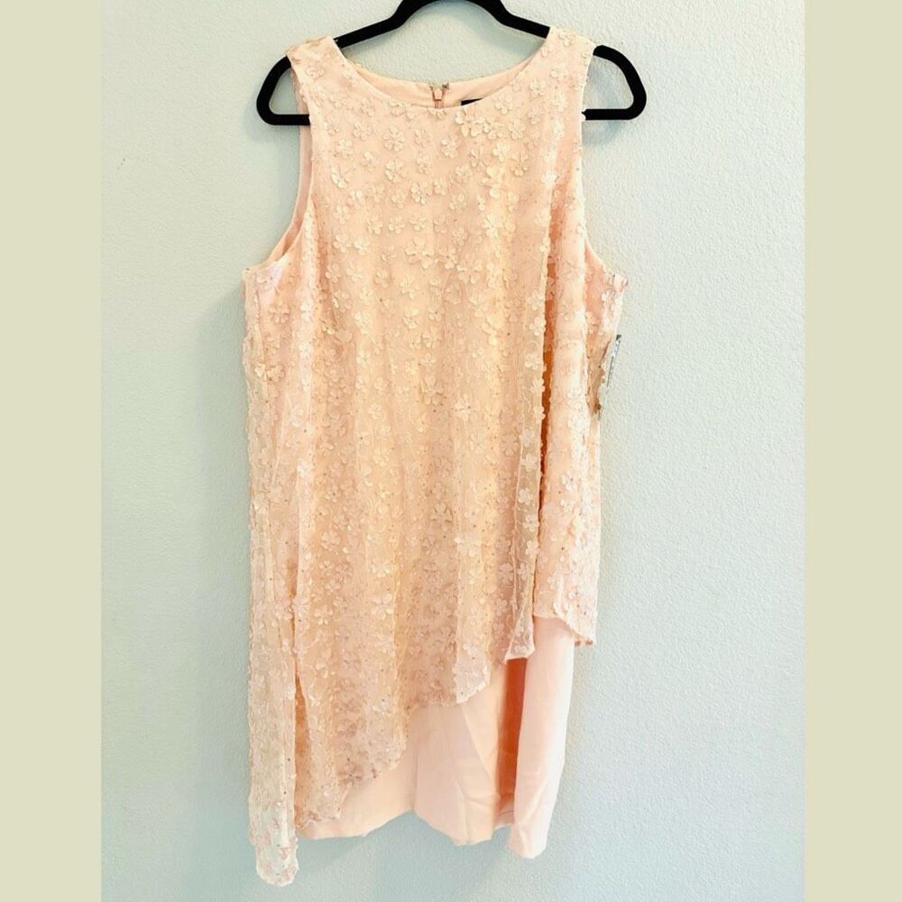 NWT Tahari ASL Women's Peach Floral Lace Overlay Dress. Size 16 - Picture 4 of 11